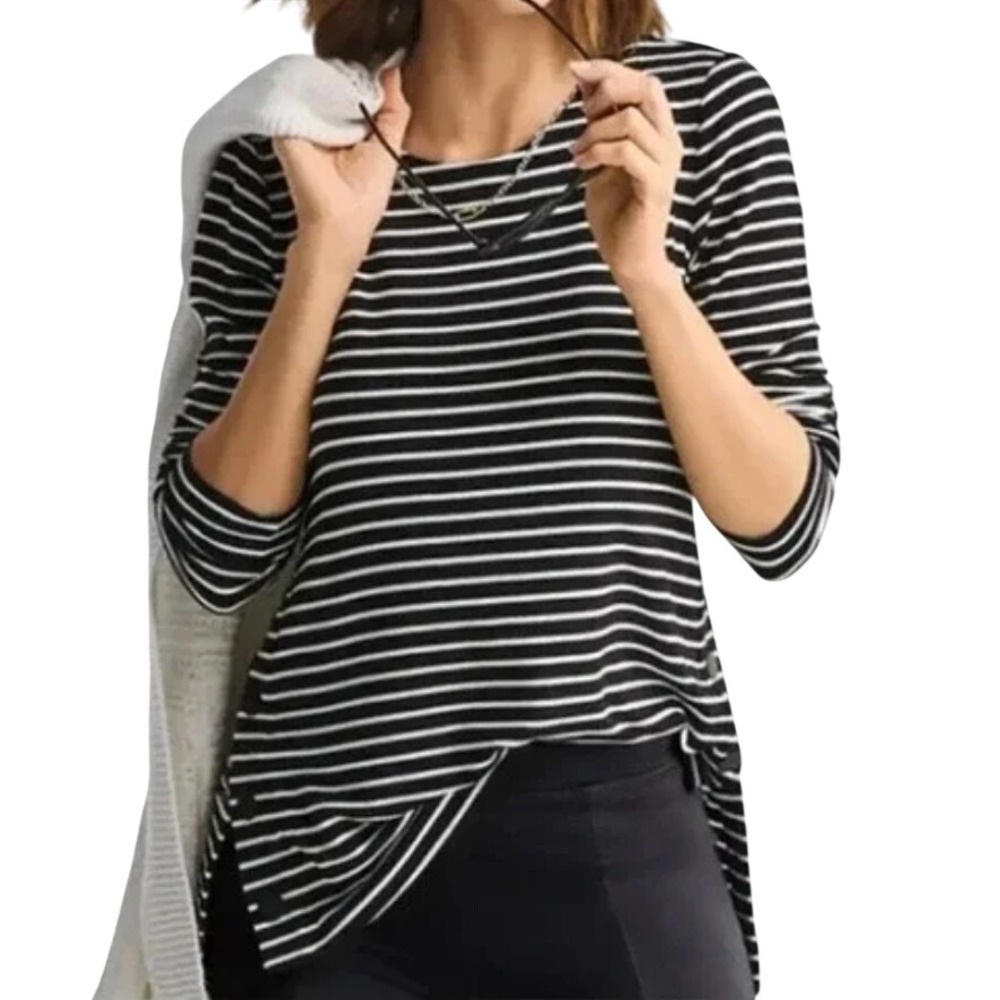 CABI 6332 Black & White Stripes SIDE SNAP TEE T-Shirt Top Blouse SOFT KNIT sz M
